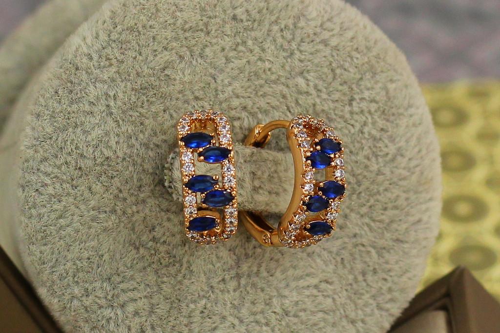 Серьги Xuping Jewelry Пять маркизов с синими камнями 1,5 см Золотистый (2184405152)