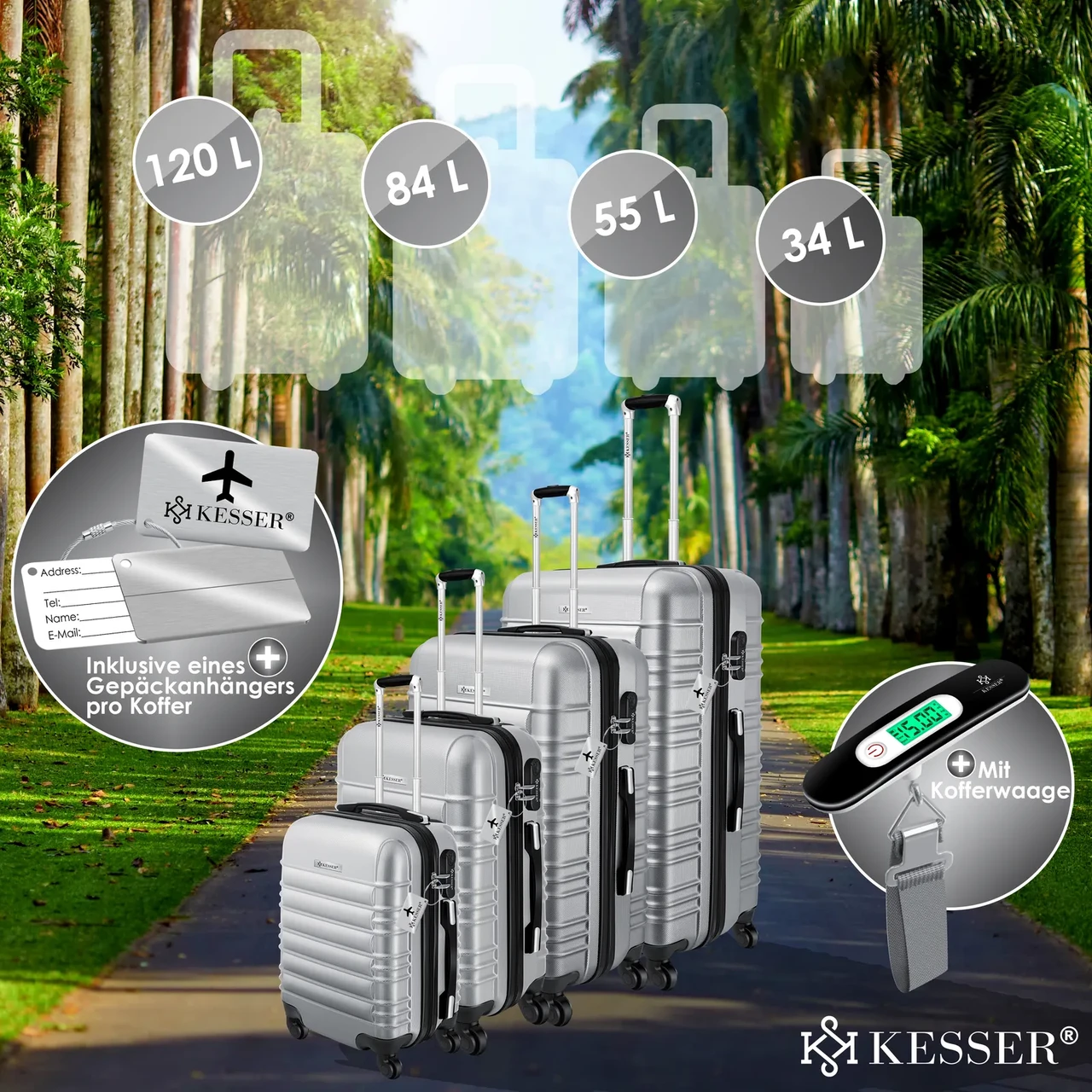 Набір із 4 дорожніх валіз KESSER з твердим корпусом S M/L/XL Срібний - фото 4 Набір із 4 дорожніх валіз KESSER з твердим корпусом S M/L/XL Срібний - фото 4
