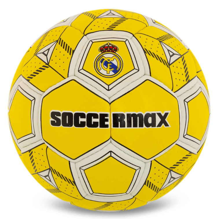 Мяч футбольный SOCCERMAX REAL MADRID FB-0047-808 №5 PU Грипп сшит вручную Желтый (29655044)