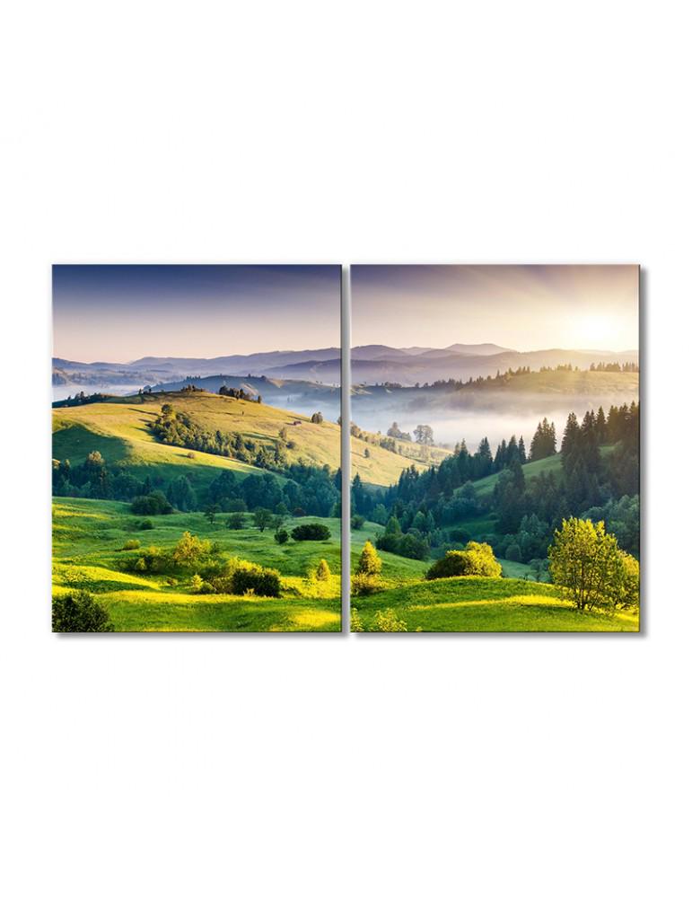Картина модульная Природа рассвет туман холмы 2 модуля 60x90 см