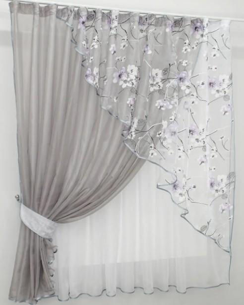 Фіранка на кухню/балкон 300х170 см Сірий/Білий (063к)