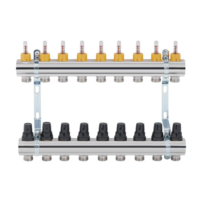 Коллектор латунный с расходомерами и термостатическими кранами 1" х 9 SD FORTE SF001W9 - фото 1
