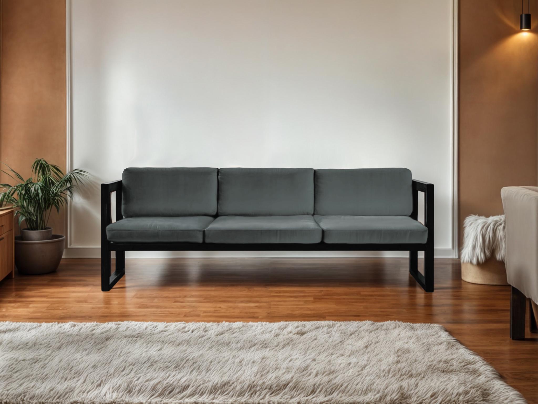 Диван металлический Tobi Sho Лофт Стейт DV1 с подлокотниками и мягкими подушками 750х2100х700 мм велюр 29/Светло-серый - фото 2