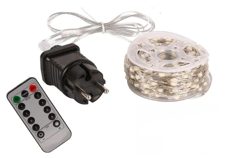 Гирлянда светодиодная Роса белая проволока с пультом 50 м 500 Led Белый (R33985-3) Гирлянда светодиодная Роса белая проволока с пультом 50 м 500 Led Белый (R33985-3)
