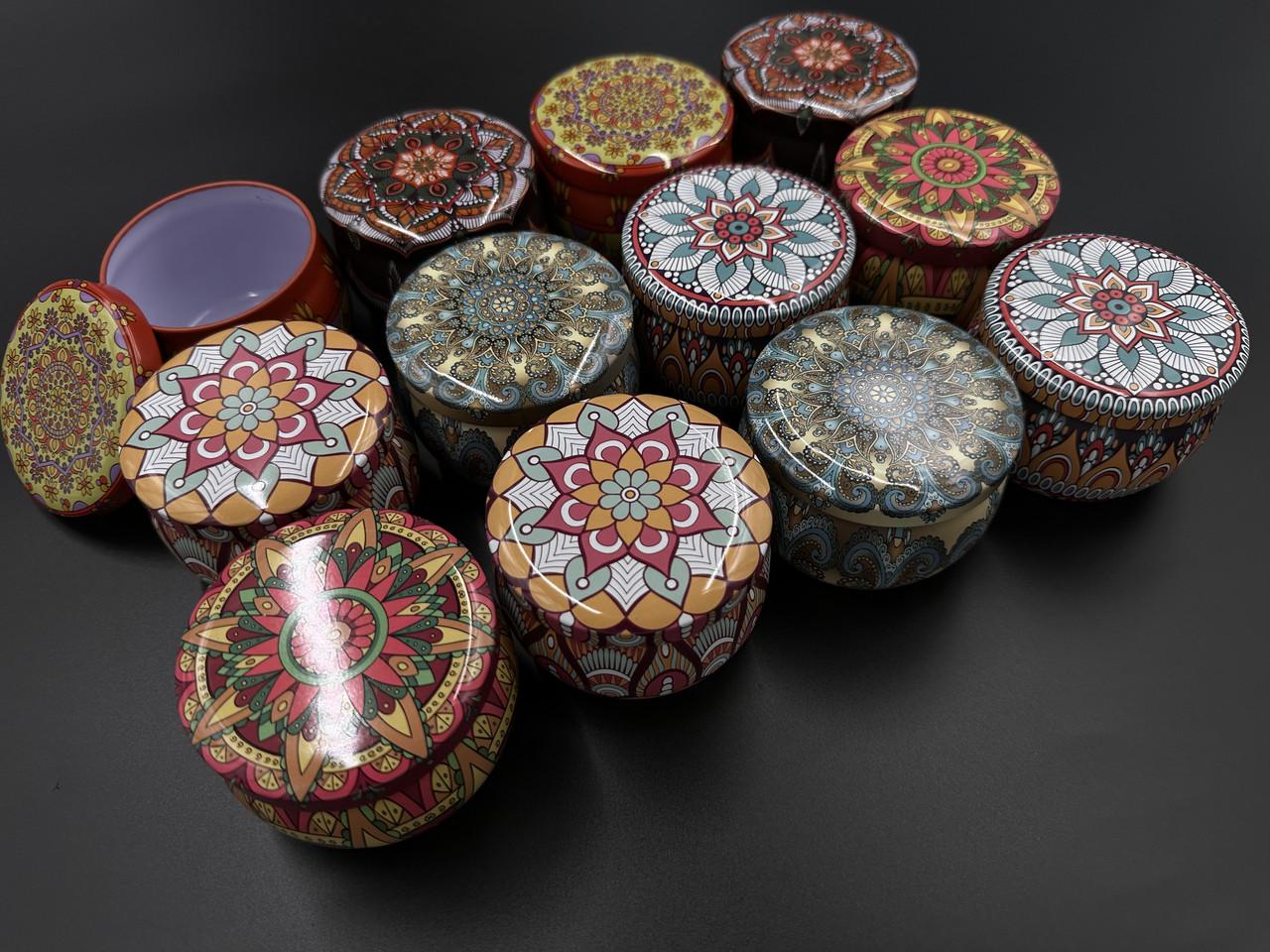 Коробка подарункова з абстрактним принтом металева кругла 12 шт. 7,5х5 см Різнокольоровий (GL-125-2) - фото 2