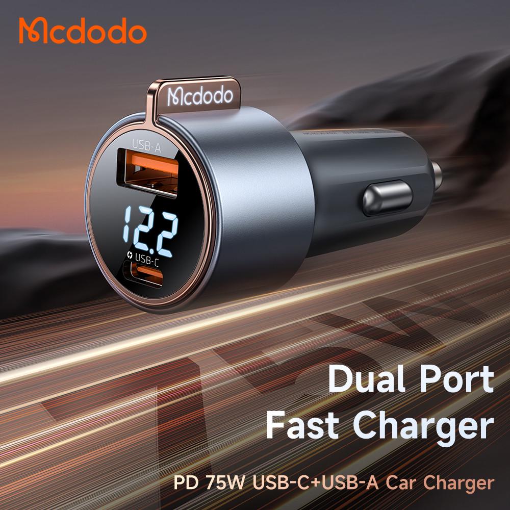 Зарядное устройство автомобильное Mcdodo 75W Digital Display PD Fast Car Charger с двумя портами USB-A/Type-C - фото 4