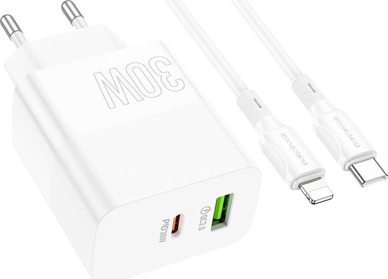 Пристрій зарядний Borofone BA75A 30W USB-A/USB-C/кабель Type-C - Lightning 1 м White (36672) - фото 2 Пристрій зарядний Borofone BA75A 30W USB-A/USB-C/кабель Type-C - Lightning 1 м White (36672) - фото 2