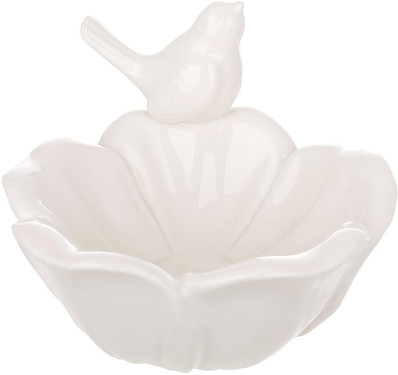 Подставка для украшений фарфоровый цветок с птичкой 12 см Белый