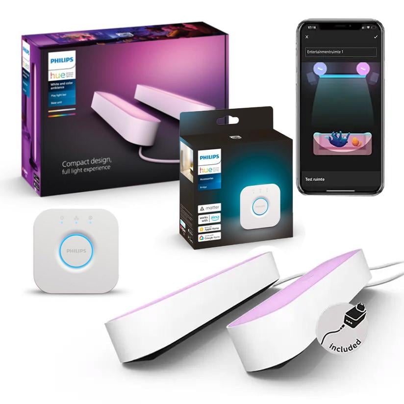 Комплект светодиодной панели Philips hue Play Color Ambiance 2 шт. Белый и блок управления Bridge Комплект светодиодной панели Philips hue Play Color Ambiance 2 шт. Белый и блок управления Bridge