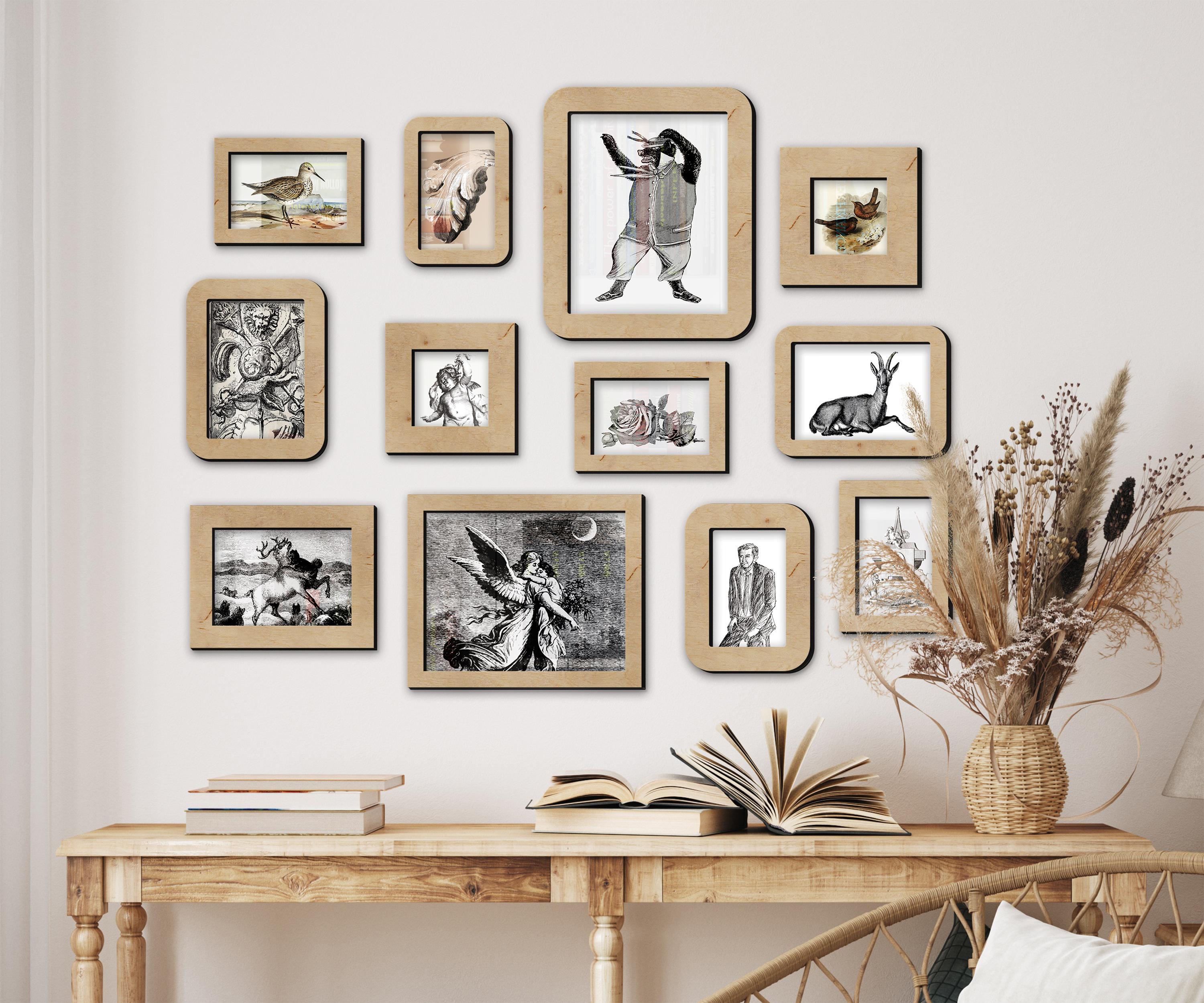 Набір настінних фоторамок The Frame Depot дерев'яних на 12 фото Бежевий (frame_set_12_piece) - фото 2