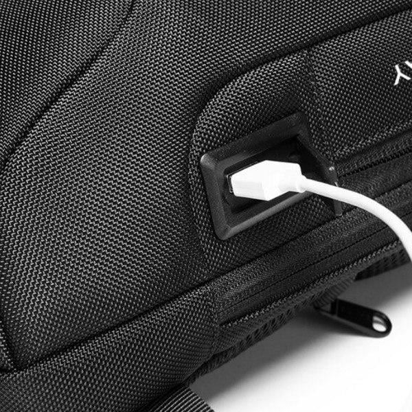 Мужская сумка-слинг с USB-разъемом и кодовым замком нейлон 34х18х10 см Камуфляж - фото 9