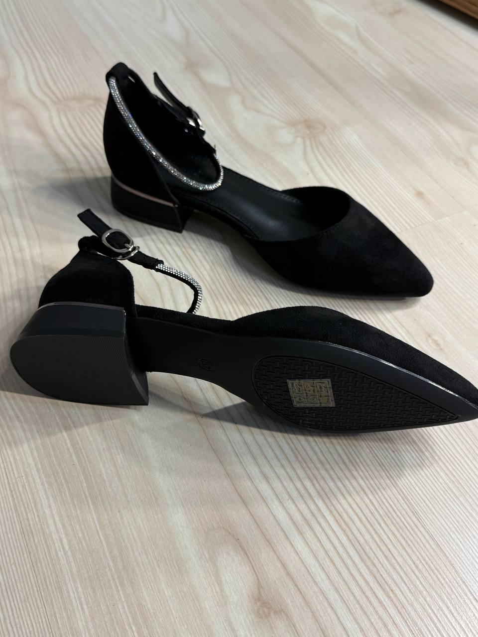 Туфли женские Meideli 023-1 Mary Jane с ремешком в камешках экозамша р. 37 Черный (7054)