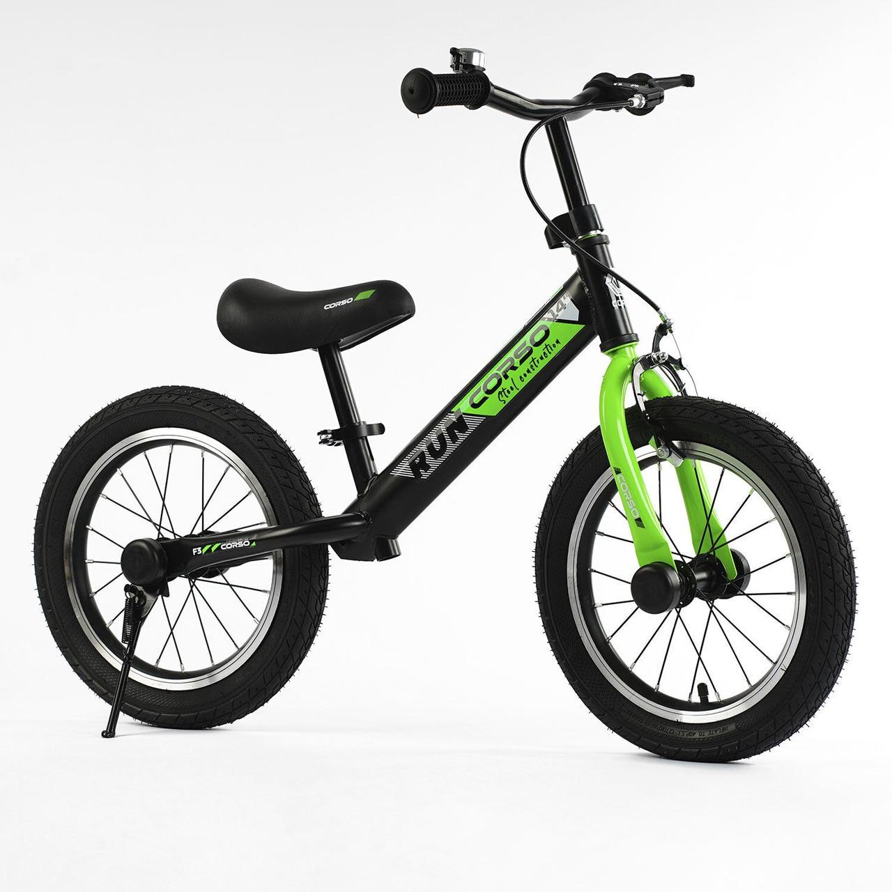 Біговел Corso RJ-67088 14 дюймів ручне гальмо надувні колеса Чорно-зелений