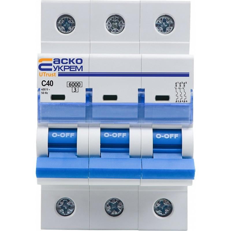 Автоматический выключатель модульный Аско-Укрем UTrust 3 полюса 40А тип C 6kА A0010210083 (50573)