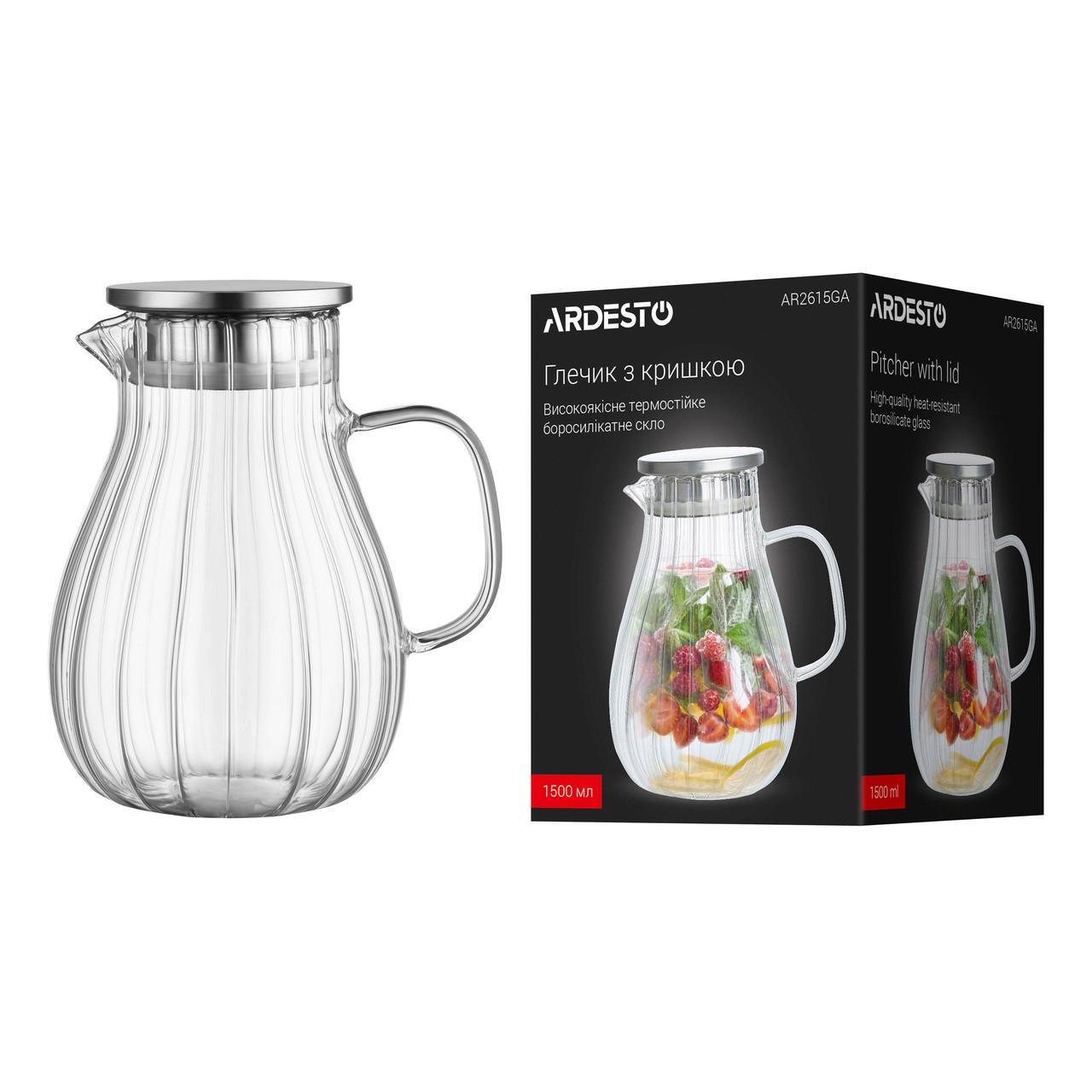 Кувшин Ardesto Iceberg боросиликатное стекло/из нержавеющей стали с крышкой 1,5 л Прозрачный (AR2615GA) - фото 5 Кувшин Ardesto Iceberg боросиликатное стекло/из нержавеющей стали с крышкой 1,5 л Прозрачный (AR2615GA) - фото 5