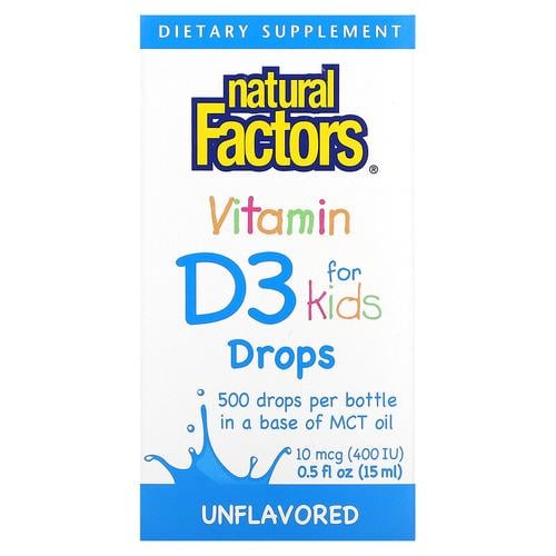 Витамин D Natural Factors Vitamin D3 Drops for Kids 400 IU 15 мл (NFS-01058)