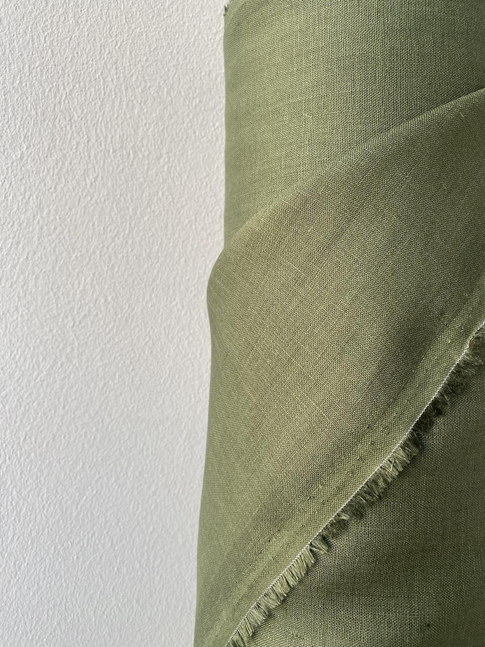 Ткань рубашечно-платьевая LINEN PLUS 100% лен 143 см 578 Оливковый - фото 3