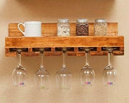 Полка для бокалов из дерева Партаун Охра (ОБС-008006)