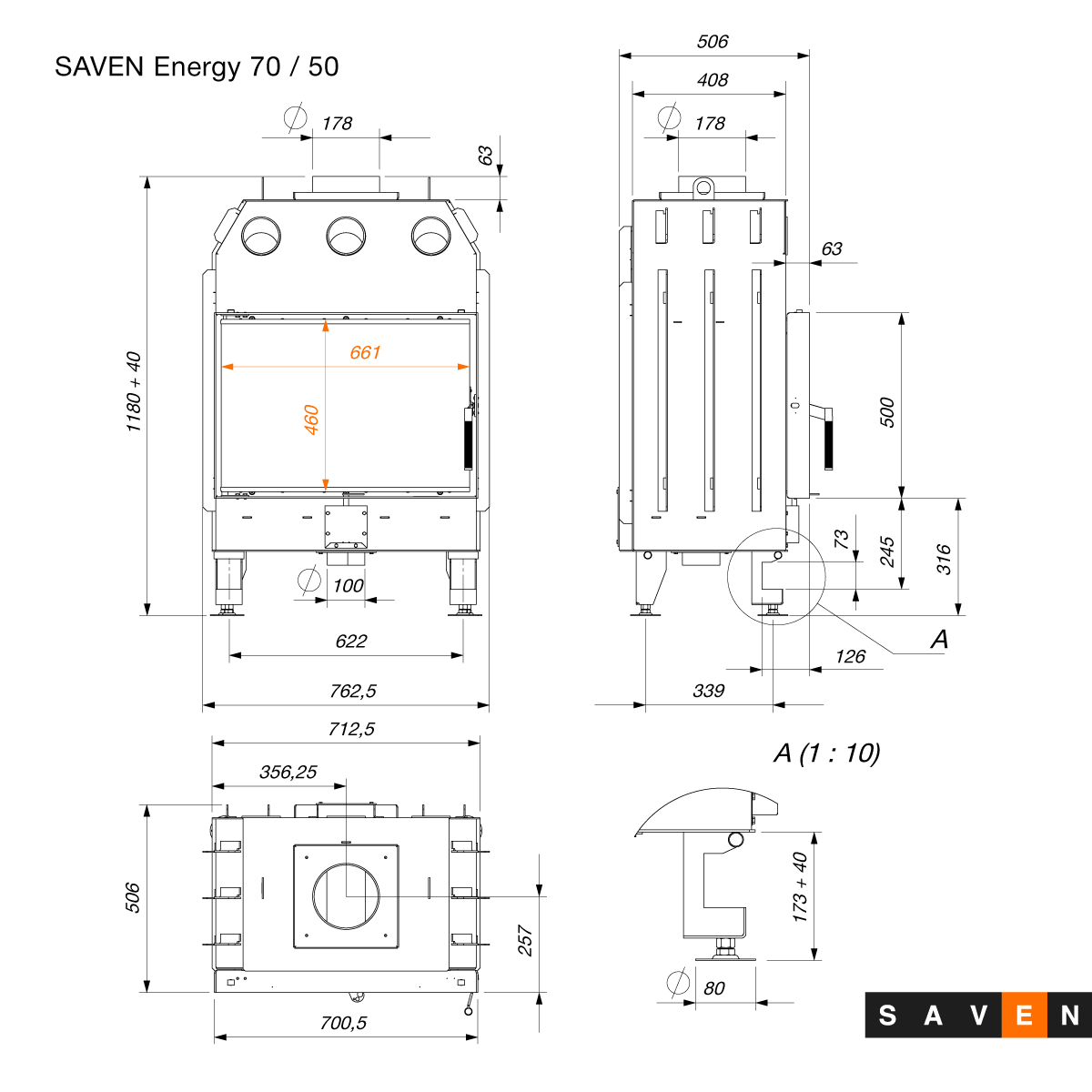 Каминная топка SAVEN Energy ECO 15,1 kW 70х50 (9160586) - фото 3