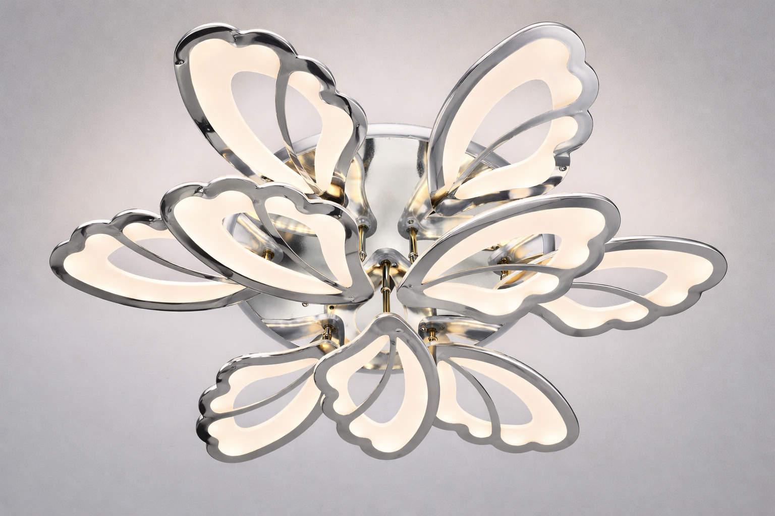 Люстра потолочная LED 140Вт/светодиодная подсветка диммер пульт Хром (8166/6+3HR 3col dim)