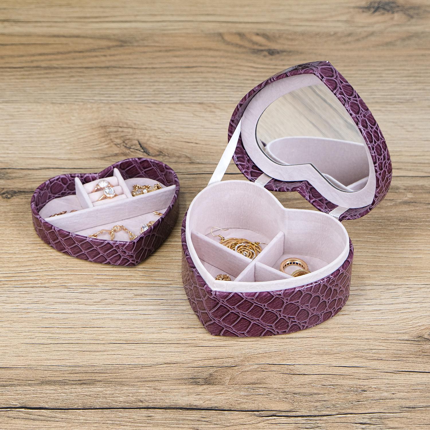 Скринька для прикрас Гранд Презент у формі серця з дзеркалом 14х12,5х7 см Пурпурний (JZ-011-2)