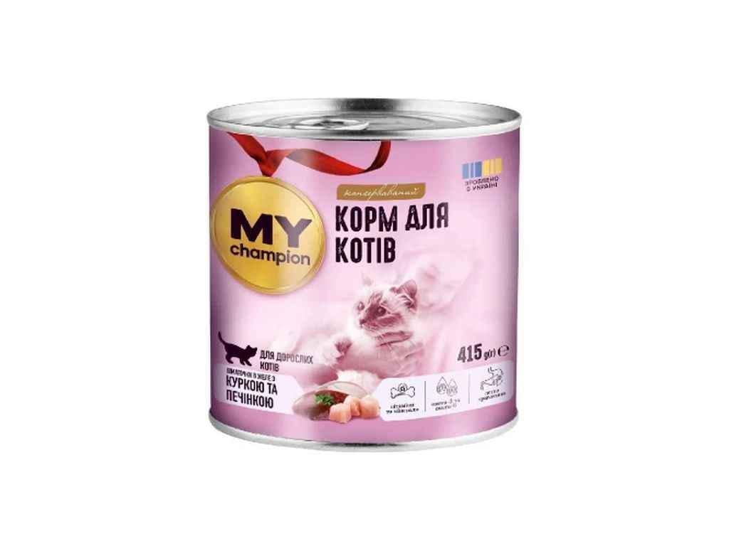 Корм для котів консервований Мій чемпіон з Куркою та Печінкою 415 г (1088256)