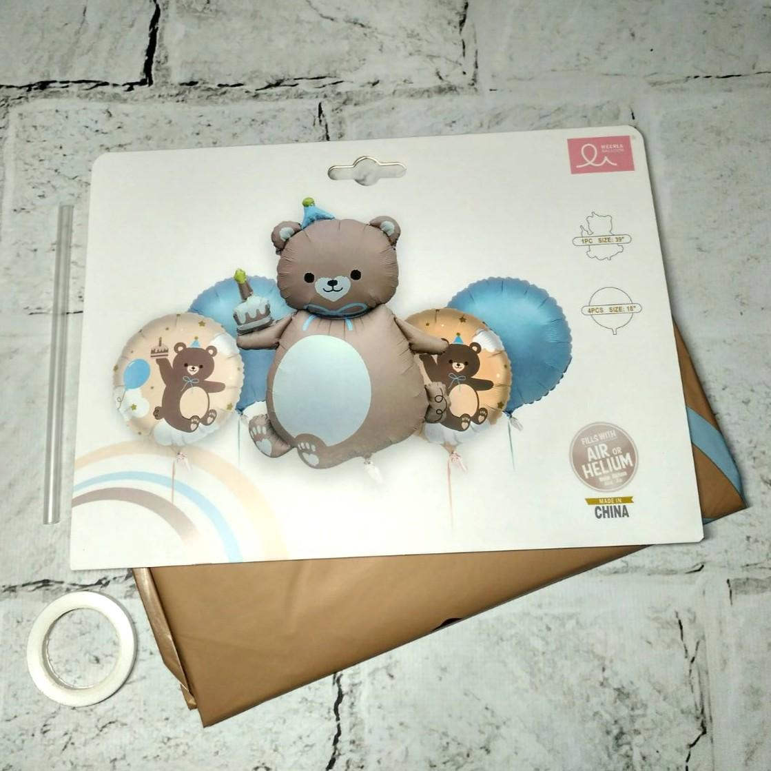 Воздушные шарики фольгированные набор Мишка 5 шт. Коричневый (TX-403)