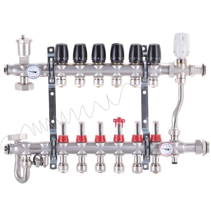 Коллектор KOER KR.S1013-6 1"х6 SUS304 c евроконусами 3/4-16 (KR2949)