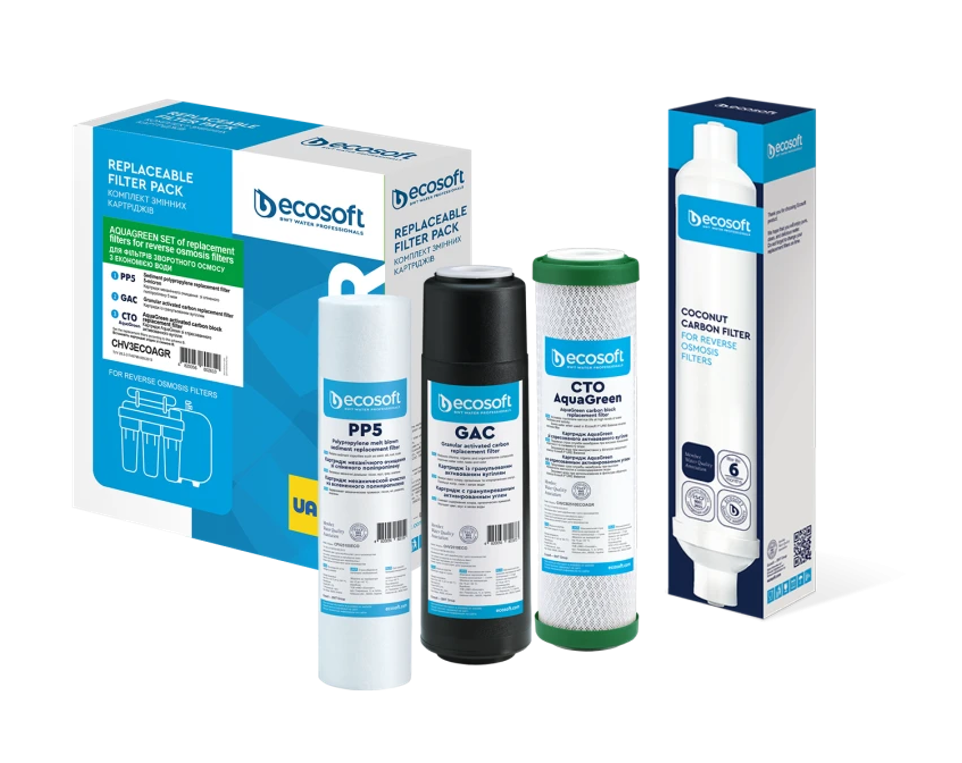 Комплект картриджів для фільтра зворотного осмосу Ecosoft Absolute без мінералізатора 4 шт. (CHV4POST75GPD)