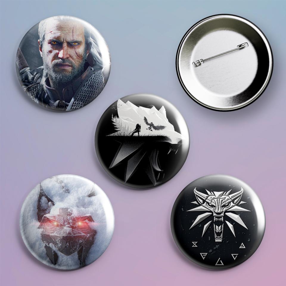 Значки на рюкзак с принтом игры The Witcher 4 шт.