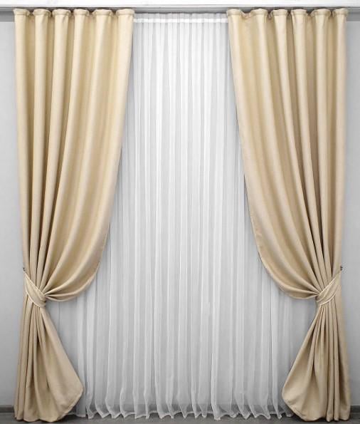 Комплект штор блекаут/лен мешковина 1,5х2,7 м 2 шт. Бежевый (1162ш)