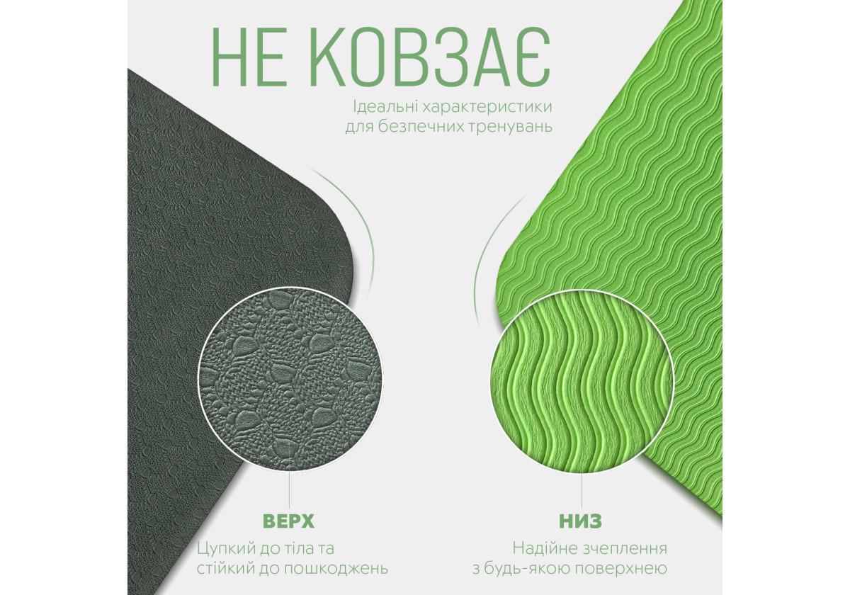 Коврик для йоги и фитнеса EasyFit TPE/TC двухслойный 6 мм Черный/Зеленый (EF-1924-BG) - фото 4 Коврик для йоги и фитнеса EasyFit TPE/TC двухслойный 6 мм Черный/Зеленый (EF-1924-BG) - фото 4