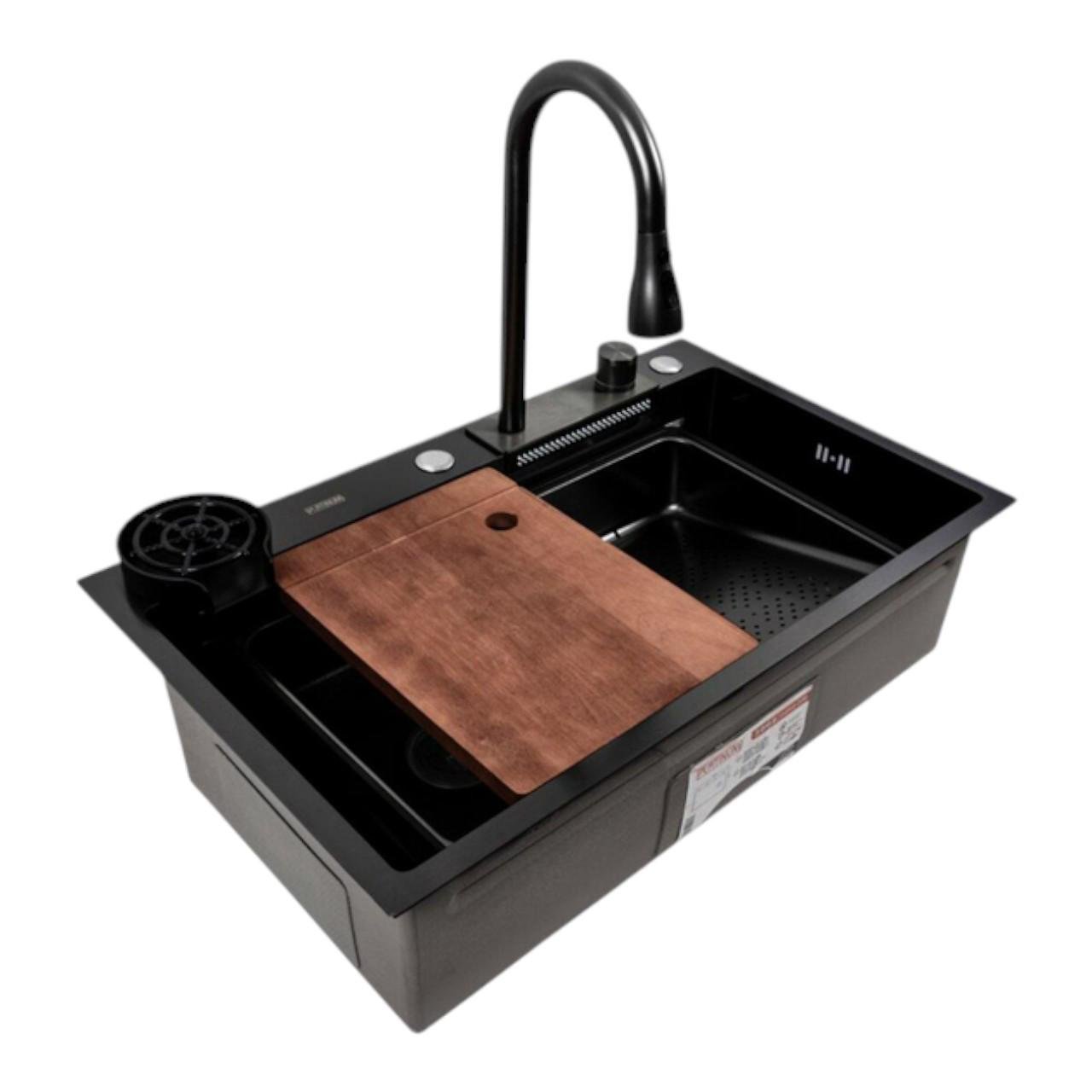 Мойка кухонная Platinum CM 75х46A из нержавеющей стали с ополаскивателем для стаканов 3,0/1,0 мм Черный (є265) Мойка кухонная Platinum CM 75х46A из нержавеющей стали с ополаскивателем для стаканов 3,0/1,0 мм Черный (є265)