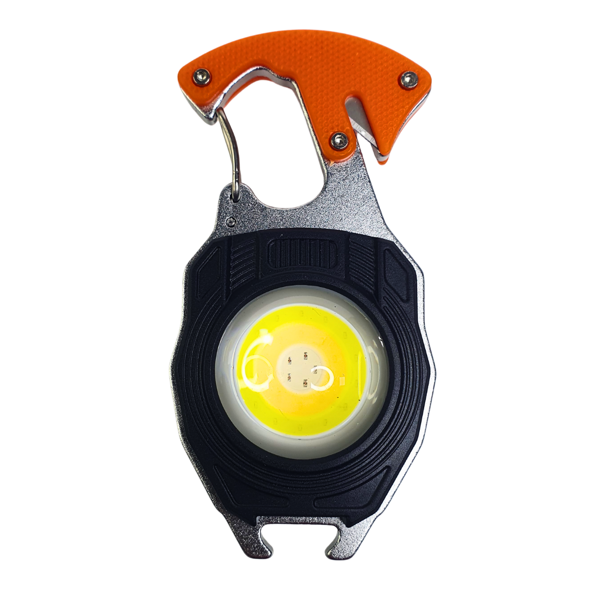 Фонарь на карабине 7в1 с магнитом/зажигалкой/открывалкой и отверткой аккумуляторный LED (HPD-4715)