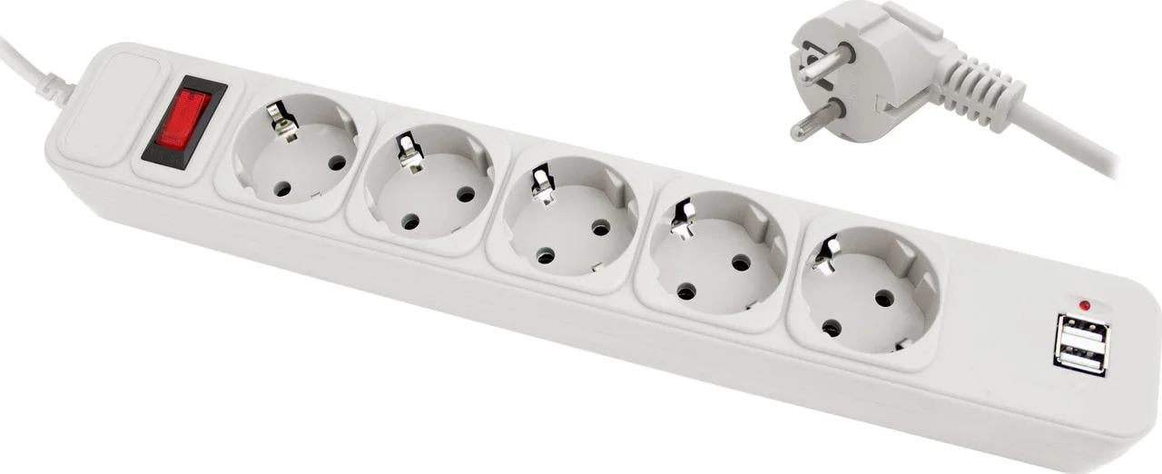 Сетевой фильтр удлинитель на 5 розеток и 2 USB Wuw Greelite SP5 3 м Белый (4801/L)