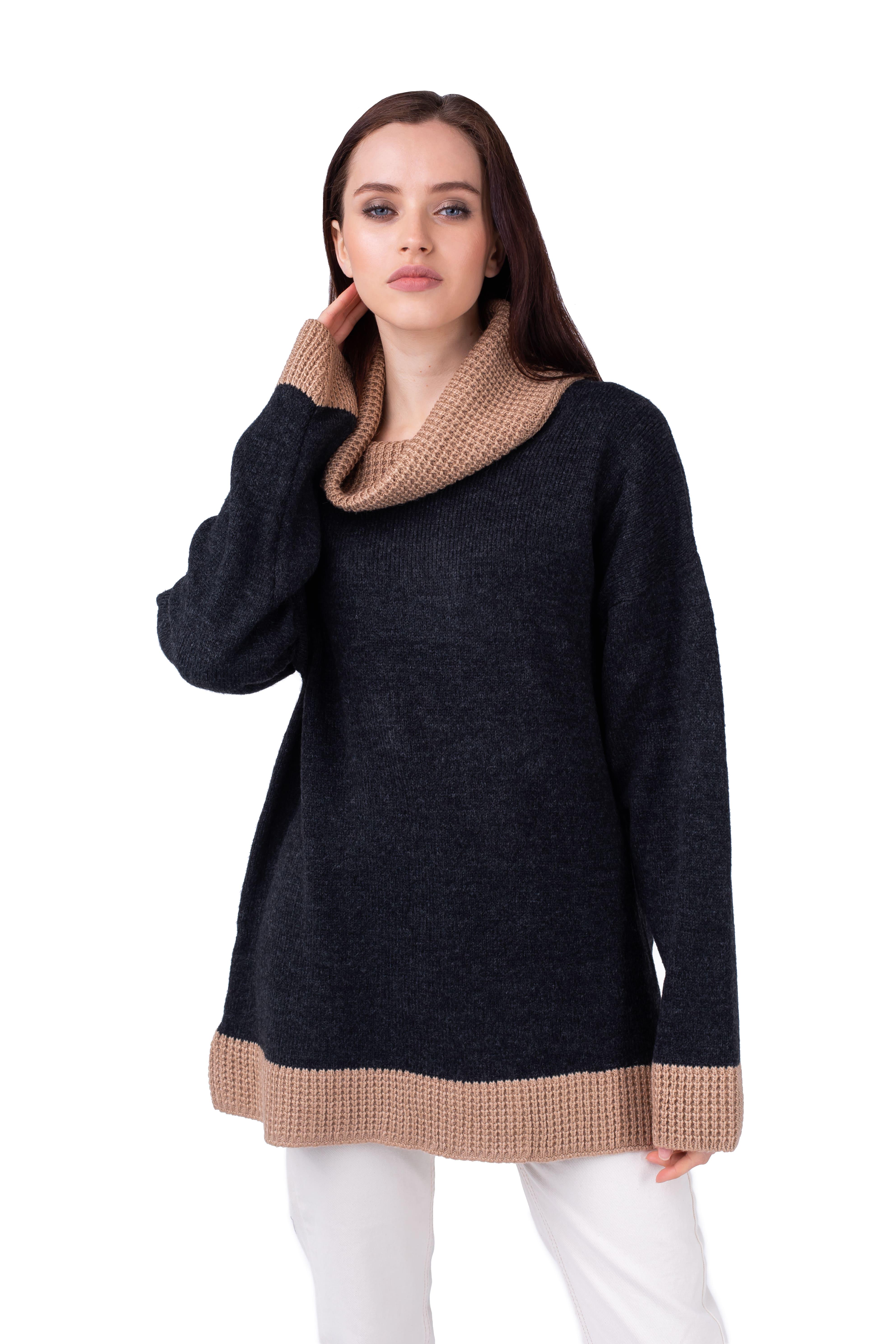 Свитер женский Bakhur свободного кроя oversize S-L Антрацит/Верблюжий (3221) - фото 2