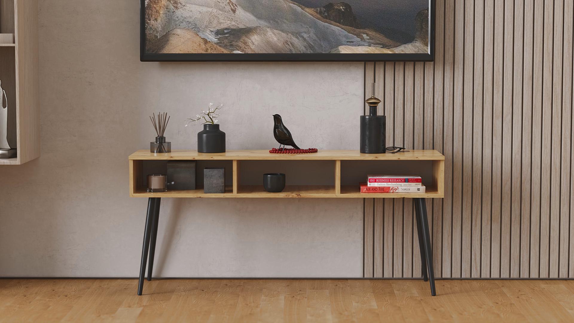 Тумба под телевизор Ferrum-decor Кентукки металл/ДСП 16 мм 45x139x38 см Черный/Дуб Артизан (FRD-106734)