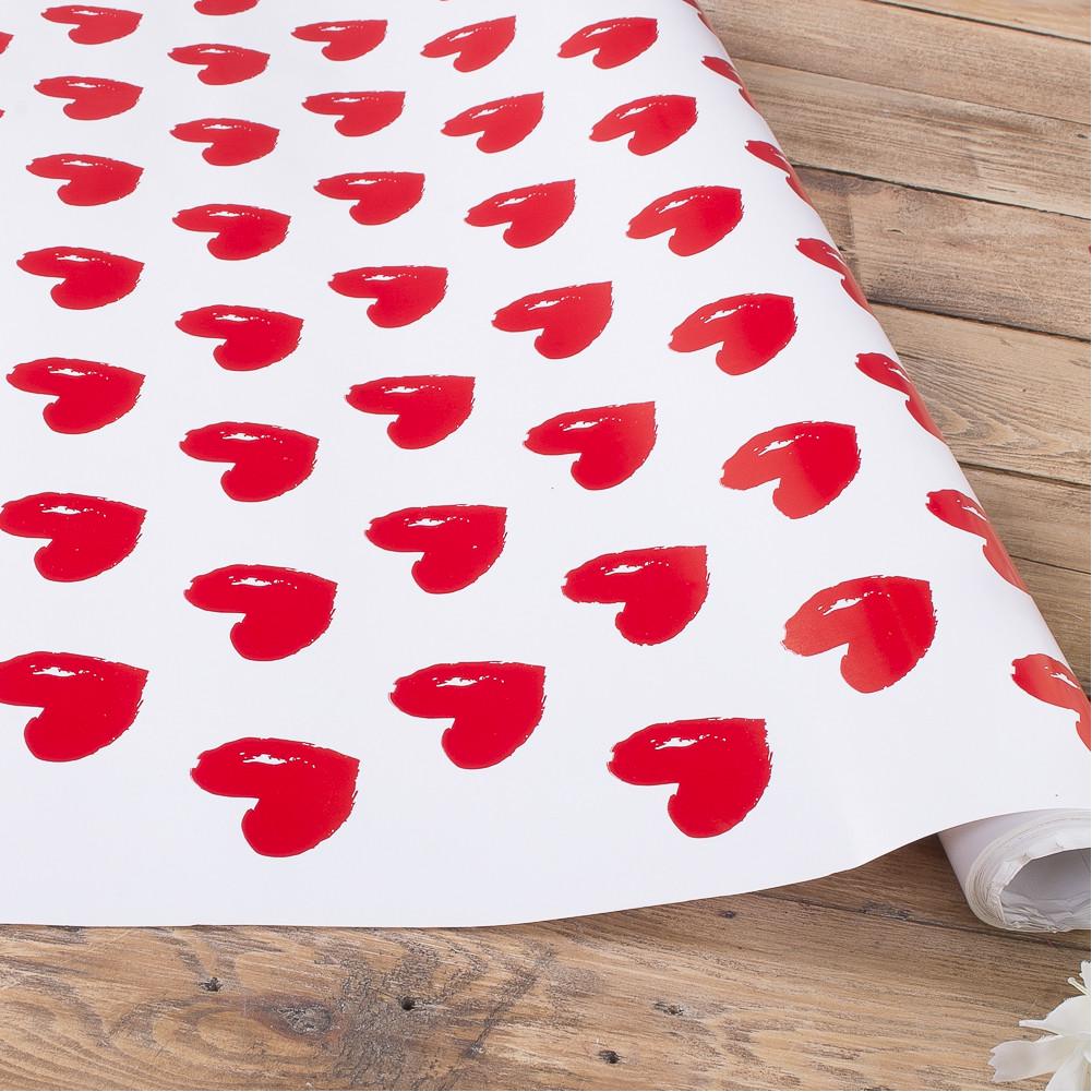 Упаковочная бумага в рулоне Большые Сердца 70 см 10 м Красный (468-255)