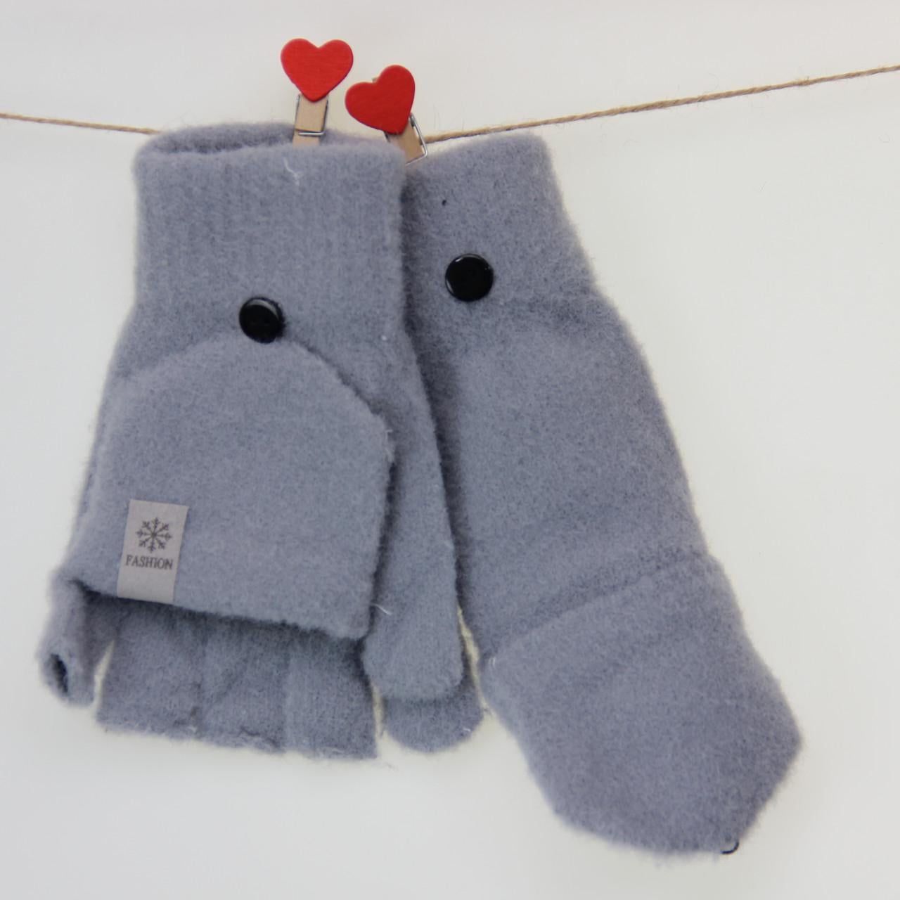 Перчатки женские с накидным верхом шерстяные S Серо-голубой (33832)