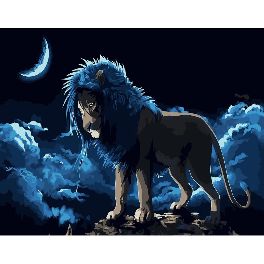 Картина по номерам Strateg Премиум Лев под луной 40x50 см (DY197)