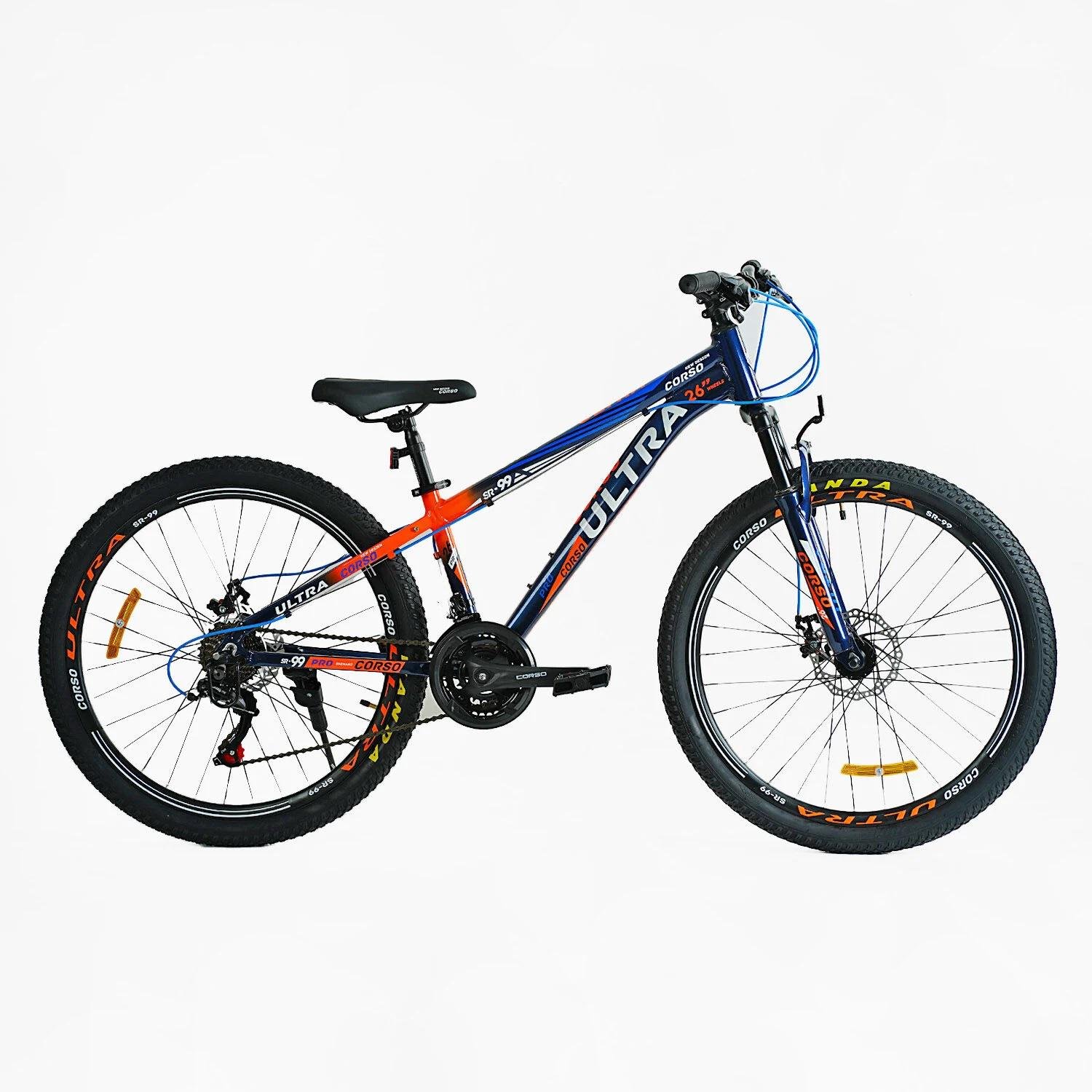 Велосипед спортивный Corso ULTRA 26" рама алюминиевая/оборудование Shimano/21 скорость/собран на 75% Orange/Blue (147912)