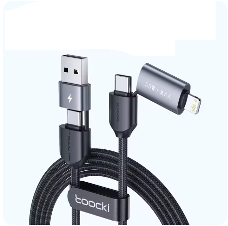 Кабель Toocki 60W/3A USB A Type C Lighting 1 м Чорний (TQ-X44ACL1BLK60)