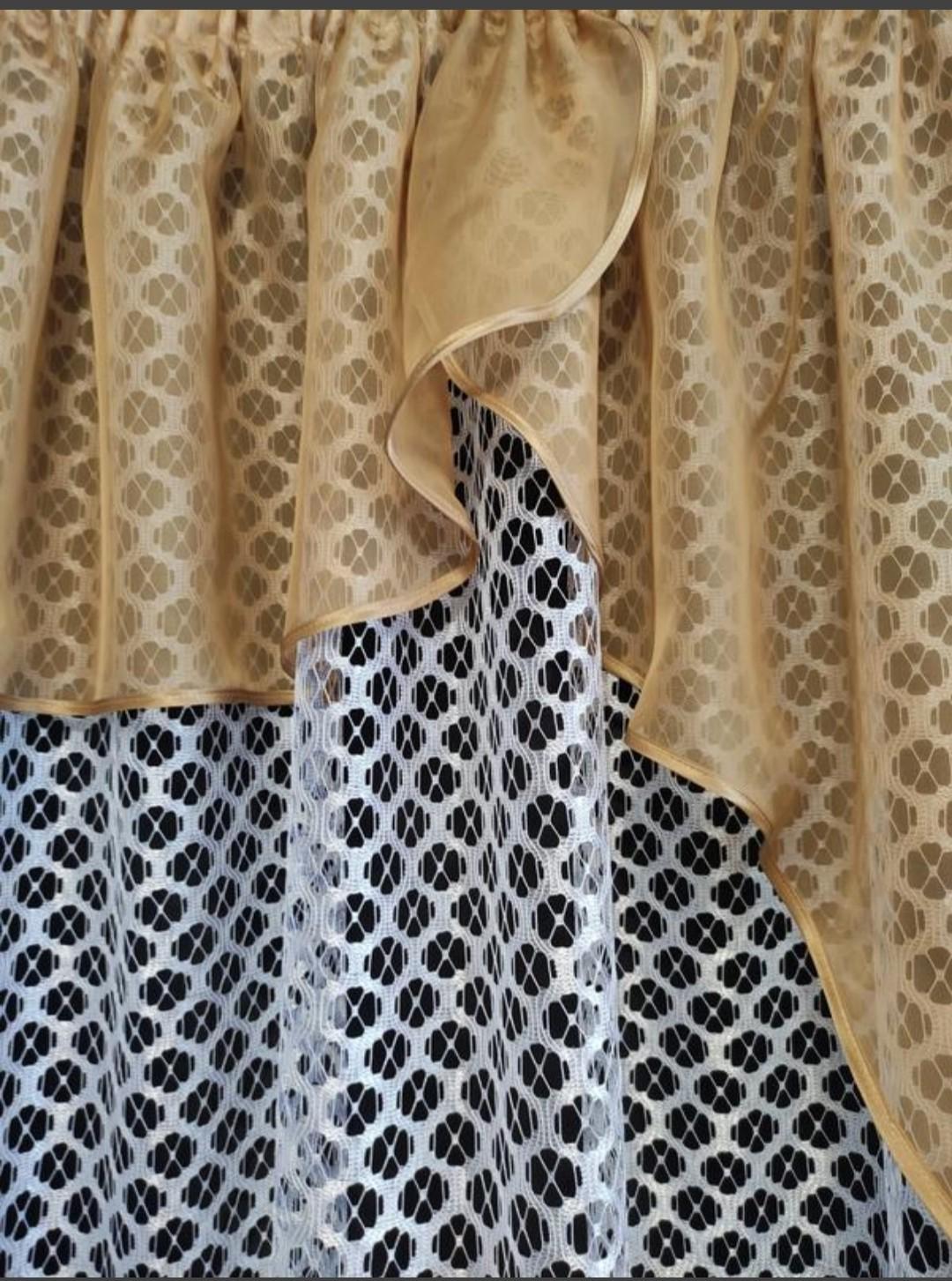 Фіранка сІтка з шифоновим ламбрекеном на кухонне вікно 290х160 см Бежевий з білим (кбеж-11) - фото 2