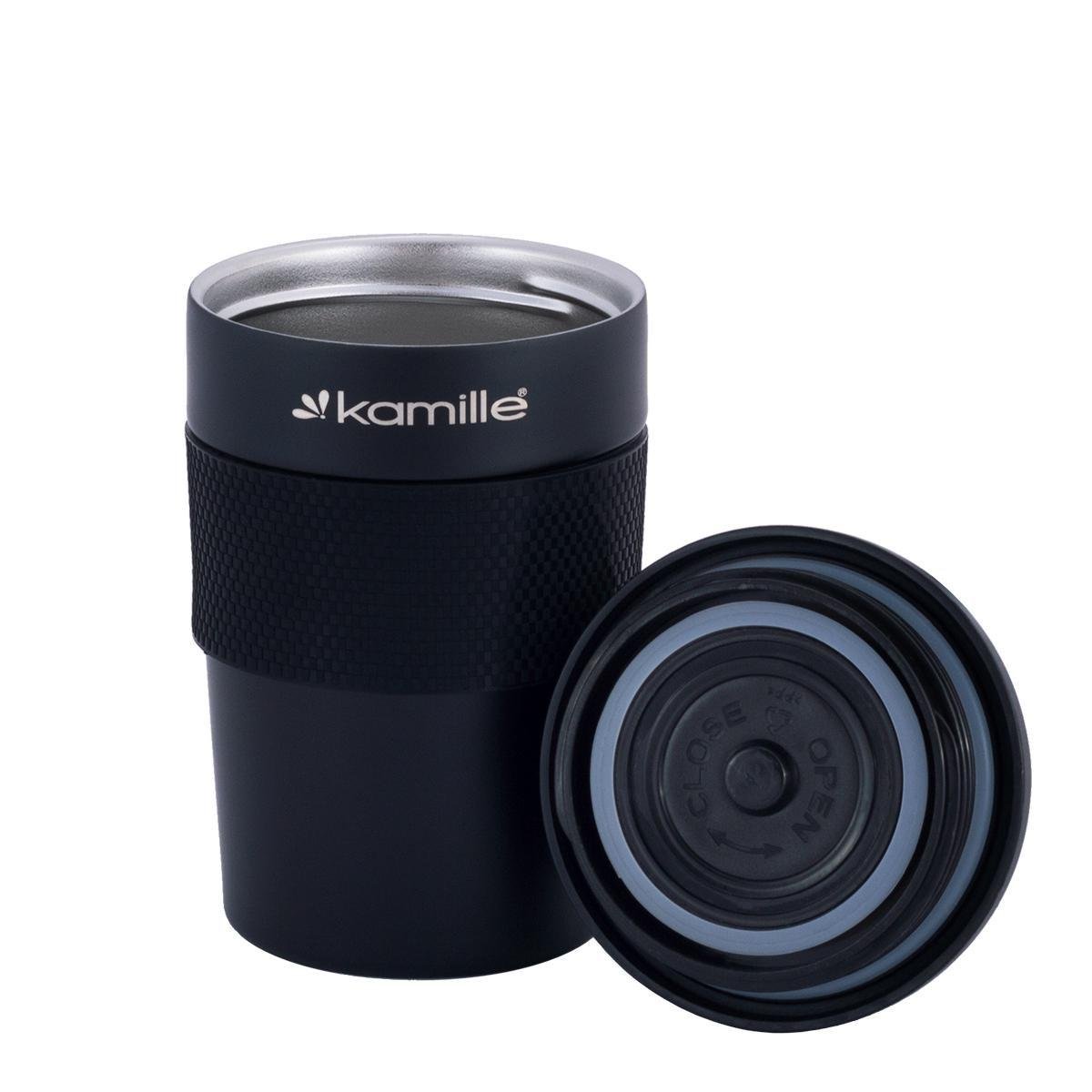 Термочашка Kamille из нержавеющей стали с TPR-вставкой 360 мл Черный (2049) - фото 2