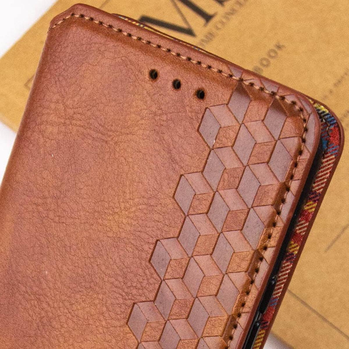 Противоударный Чехол-книжка Rubic Leather для смартфона Xiaomi Redmi 13C 4G/POCO С65 Brown - фото 5 Противоударный Чехол-книжка Rubic Leather для смартфона Xiaomi Redmi 13C 4G/POCO С65 Brown - фото 5