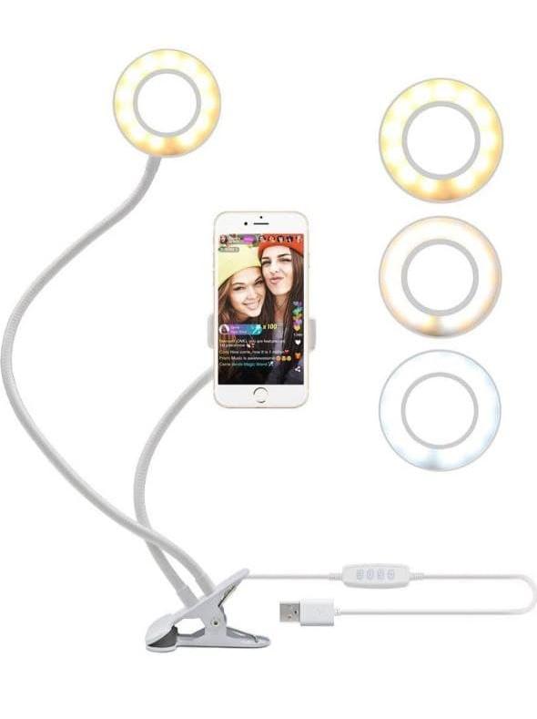 Лампа кольцевая Mirror LED с держателем для смартфона 2 в 1 Белый (90780/2U) - фото 2