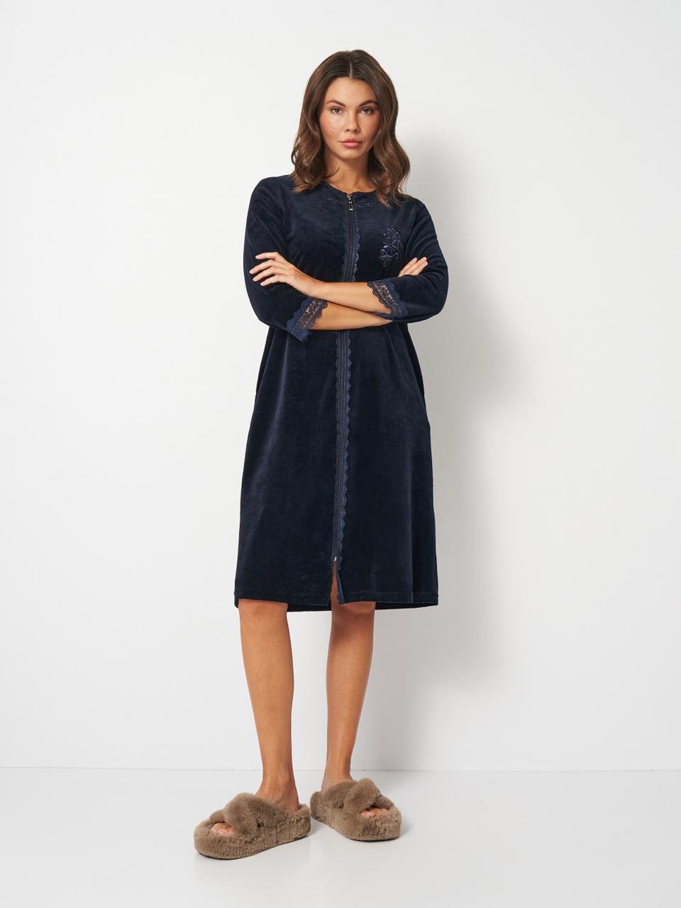 Халат женский Romeo Life велюровый 2XL Темно-синий (3751-02-2XL)