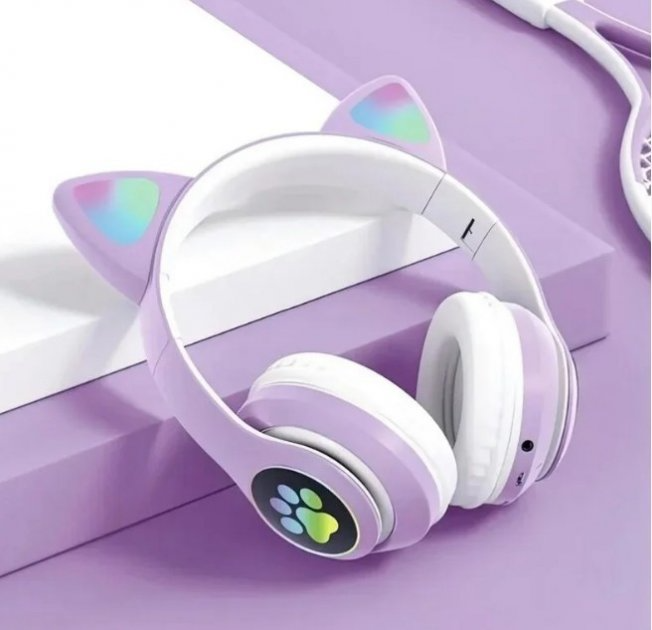 Наушники беспроводные Cat Headset M23 Bluetooth с RGB и кошачьими ушками Purple - фото 4