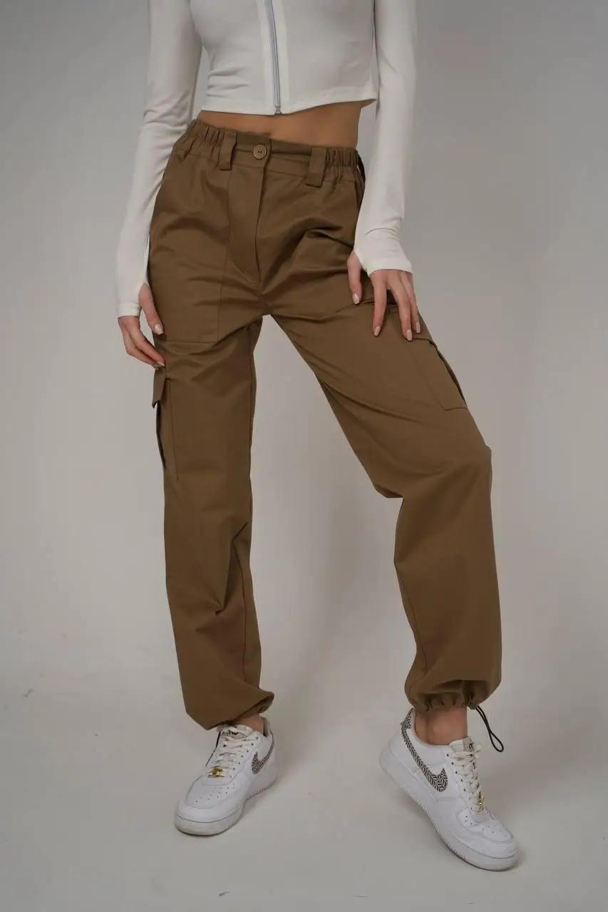 Штани жіночі карго з кишенями M Коричневий (ТAPE22)