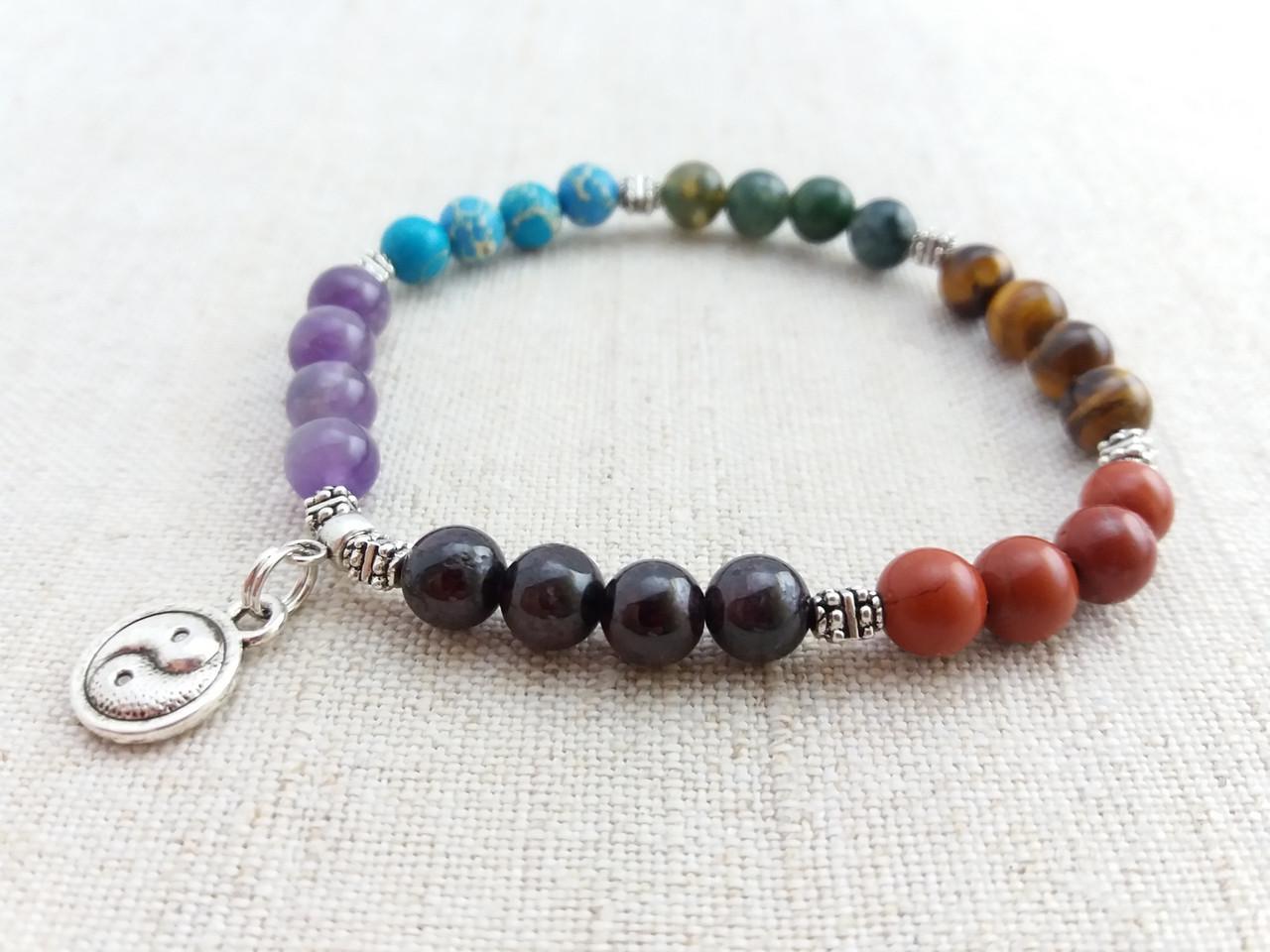 Браслет 7 чакр из камня с подвеской Инь Янь d 6 мм (1890284006)